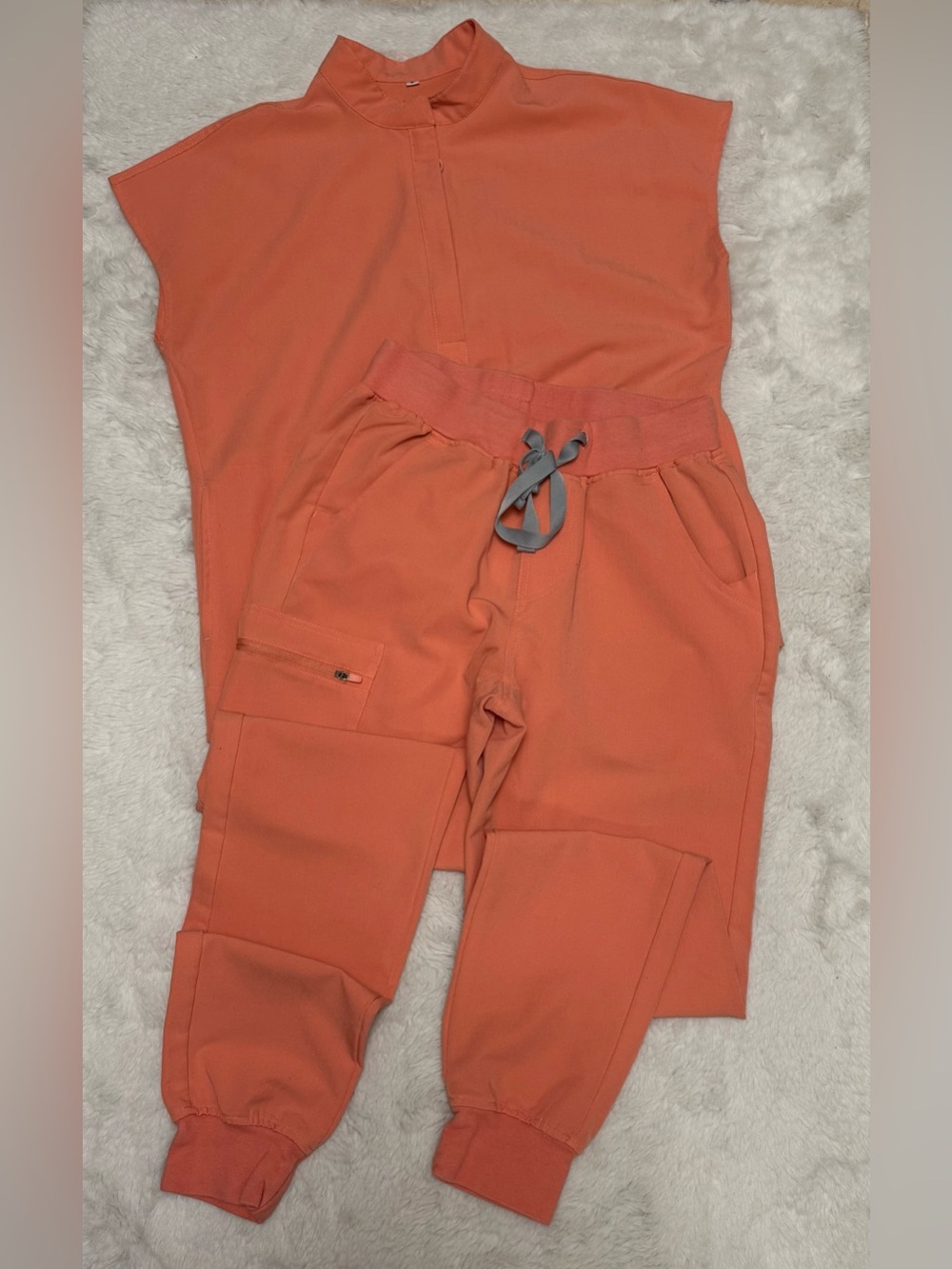 Women's Coral with Cargo Drawstring Jogger scrub set